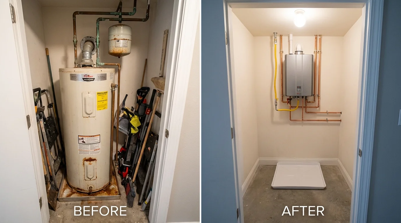 Tank water heater versus wall-mounted tankless unit comparison for Ada, MN homeowners